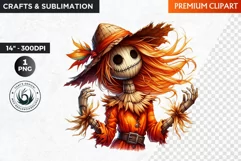 Halloween Clipart, Scarecrow girl, Autumn clipart, Fall PNG Product Image 1