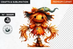 Halloween Clipart, Scarecrow girl, Autumn clipart, Fall PNG Product Image 1