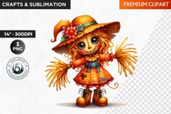 Halloween Clipart, Scarecrow girl, Autumn clipart, Fall PNG Product Image 1