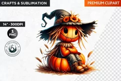Halloween Clipart, Scarecrow girl, Autumn clipart, Fall PNG Product Image 1