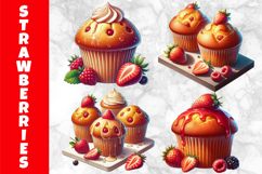 Strawberry Muffin Clipart, Sweet Bakery Illustration Product Image 1
