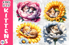 Cute Floral Cat Illustrations, Kittens in Flowers Clipart Product Image 1
