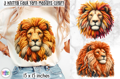 Knitted Lion Clipart, Faux Yarn Plush Lion Mascot, Crochet Product Image 1