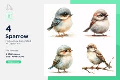 Cute Sparrow Bird Baby Watercolor illustration Set 4 Product Image 1