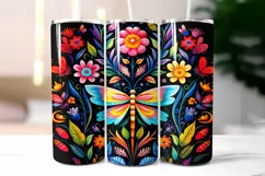 Folk Dragonfly with Flowers Tumbler Wrap Sublimation Product Image 2