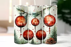 Red Christmas Bulbs Tumbler Wrap Sublimation | Pine Branches Product Image 2