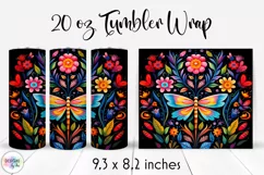 Folk Dragonfly with Flowers Tumbler Wrap Sublimation Product Image 1