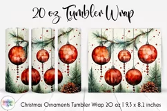 Red Christmas Bulbs Tumbler Wrap Sublimation | Pine Branches Product Image 1