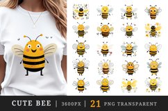 21 watercolor cute adorable bee funny insect in charming and humorous style clipart set t-shirt sublimation printable designs bundle png