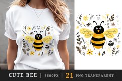 21 watercolor cute adorable bee funny insect in charming and humorous style clipart set t-shirt sublimation printable designs bundle png