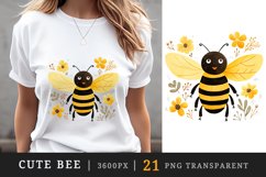 21 watercolor cute adorable bee funny insect in charming and humorous style clipart set t-shirt sublimation printable designs bundle png