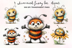 Whimsical Fuzzy Bee Clipart PNG Product Image 1