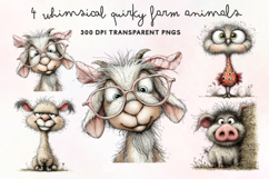 Whimsical Quirky Farm Animals Clipart PNG Product Image 1