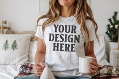 Christmas Bella Canvas 3001 White Shirt Mockup ,Trandy mock Product Image 1