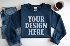 Dark Navy Gildan 18000 Folded Flat Lay Mockups Product Image 1