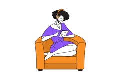 Woman with headphones. Cartoon female listening to music or Product Image 1