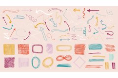 Colorful doodle arrows. Colored arrow, sketch ink textures d Product Image 1