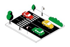 Isometric automobile traffic. Cartoon city road. Cars moving Product Image 1