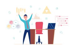 Happy businessman. Man stand near workplace, finance charts. Product Image 1