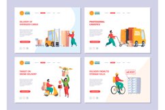 Delivery service landing. Postman deliver mail packages cust Product Image 1