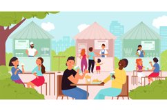 People in summer cafe. Outdoor table, lunch in street restau Product Image 1