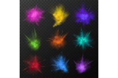 Color powder explosions. 3d bright powder clouds with eco pa Product Image 1