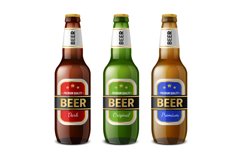 Realistic beer bottle. Glass 3D drinks containers. Refreshme Product Image 1
