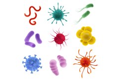 Realistic types viruses. Microorganism shapes. Bacteria, ger Product Image 1