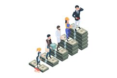 Salary difference. Wage professionals, isometric cash money Product Image 1