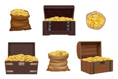 Open pirate chest. Wooden realistic vintage chest and textil Product Image 1