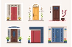 Outside doors. Cartoon residential houses entrances with doo Product Image 1