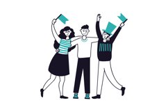 Fan characters. Friends on sport competition or concert. Foo Product Image 1