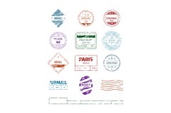 Grunge stamp. Postal round frames pattern blank stripped lin Product Image 1