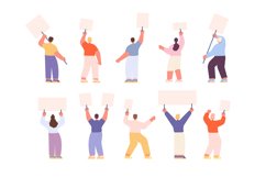 Protest characters. People holding placards, adults stands b Product Image 1
