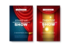 Stage red curtain show. Comedy and theatre cards playbills w Product Image 1