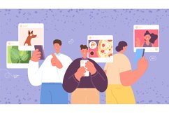 Adults with smartphones. Social media, post photos. People c Product Image 1
