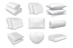 Realistic white cotton orthopedic pillows, square and round Product Image 1