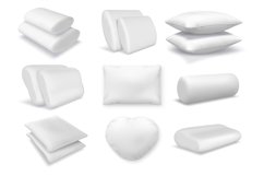 Realistic white cotton orthopedic pillows, square and round Product Image 1