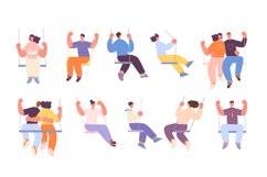 People on swing. Adults swinging, couple swings sitting. Rom Product Image 1