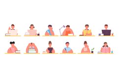 Children sitting at desk. Student studying, answering boy. S Product Image 1