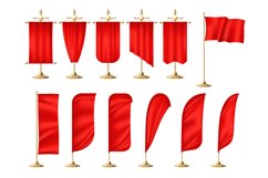 Blank red flags. Realistic vertical signage and pennants on Product Image 1
