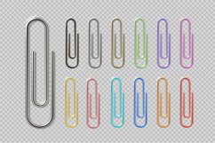 Realistic colorful paper clip set. Metal fasteners notebook Product Image 1