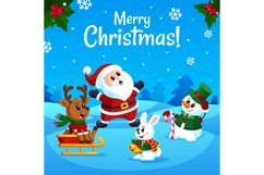 Merry christmas characters poster. Animals and santa, snow m Product Image 1