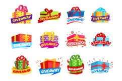 Giveaway banners. Box winner sticker, event gift with ribbon Product Image 1