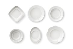 Realistic plates top view. Serving ceramic dinner dishes. Em Product Image 1
