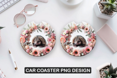 Hedgehog Car Coaster Sublimation| Animal Coaster PNG Product Image 1