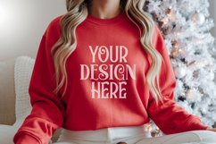 Christmas Gildan 18000 Red Crewneck Sweatshirt Mockup Product Image 1