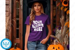 Purple women Tshirt Mockup, Halloween tshirt mockup Product Image 1