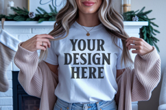 Bella Canvas 3001 White Christmas Shirt Mockup, Trandy Product Image 1