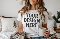 Christmas Bella Canvas 3001 White Shirt Mockup ,Trandy mock Product Image 1